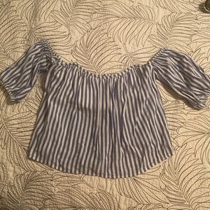 Bubble sleeve striped cropped shirt